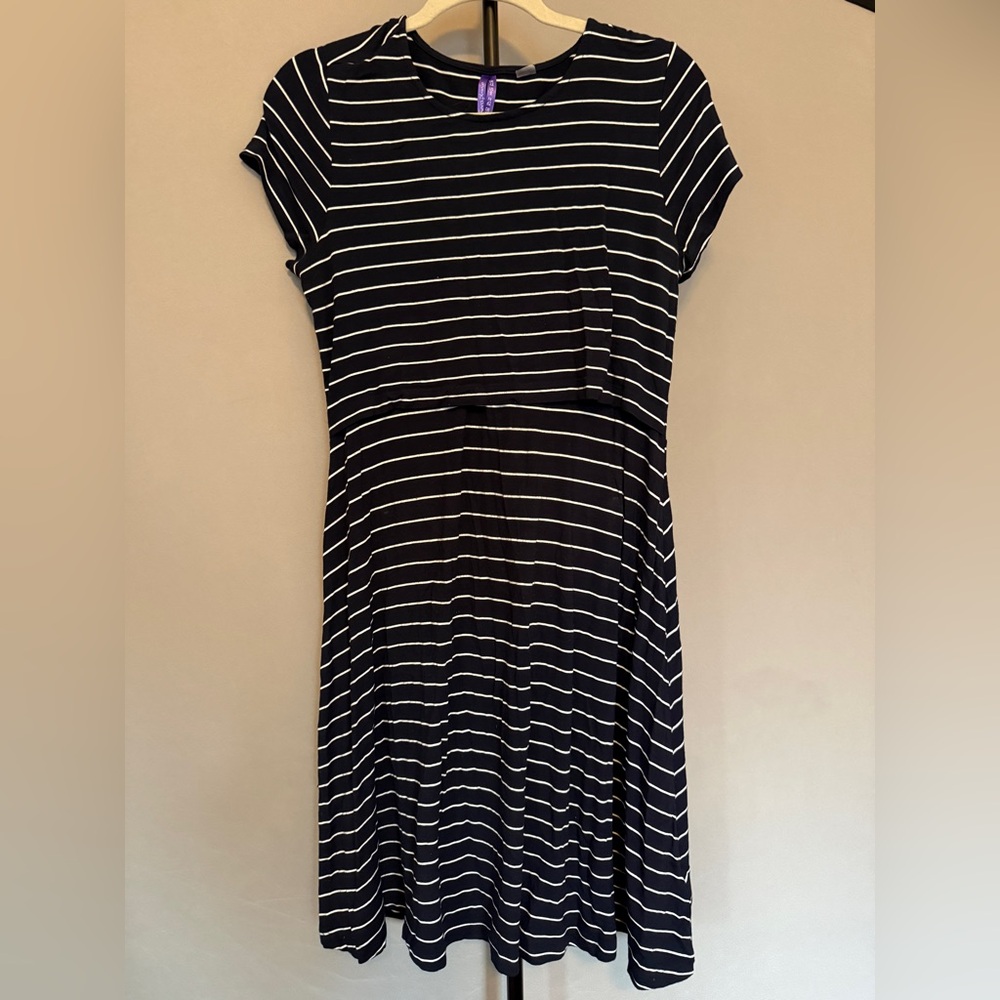 Seraphine Maternity Navy Stripe T-Shirt Dress - Size US 8
